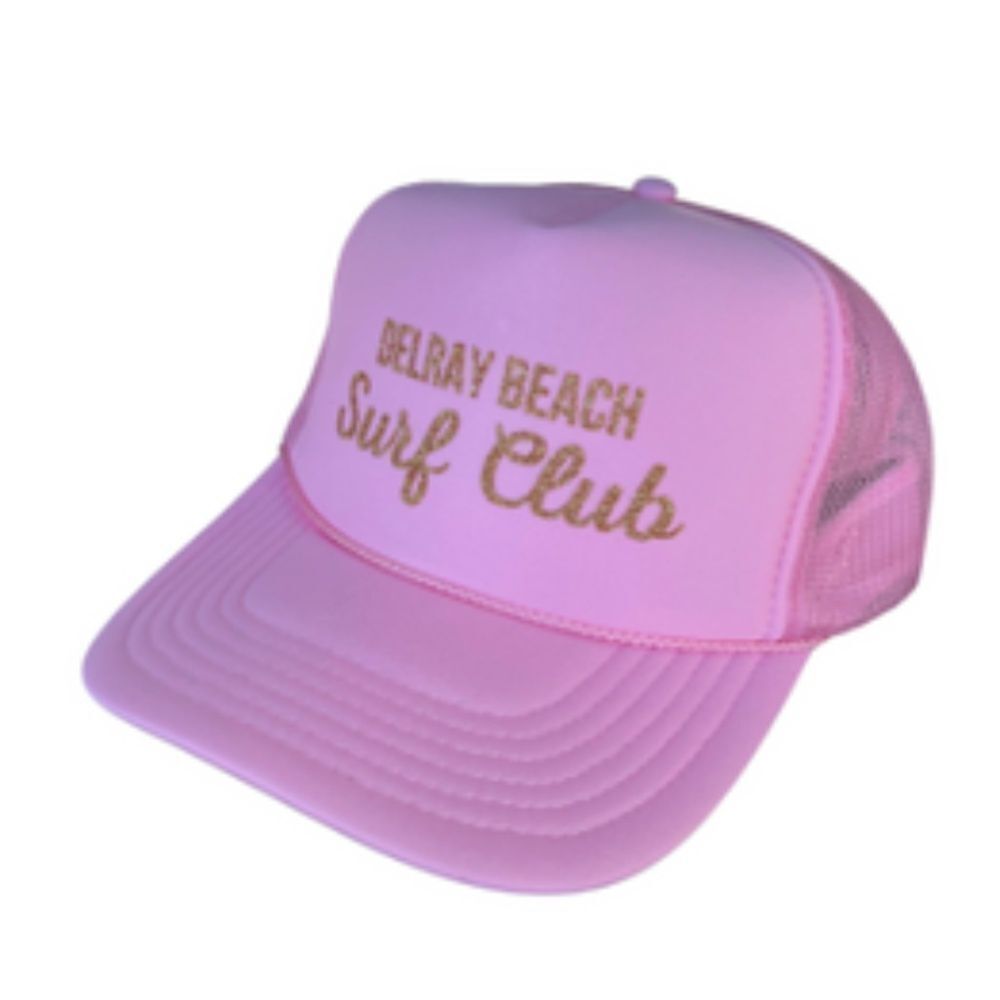 BRAND NEW Pink & Gold Glitter Trucker Hat Delray Beach Surf Club NWT Snap Back